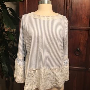 Blue and white boho top